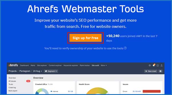 Công cụ Webmaster Tools của Ahrefs | Ychoc.com